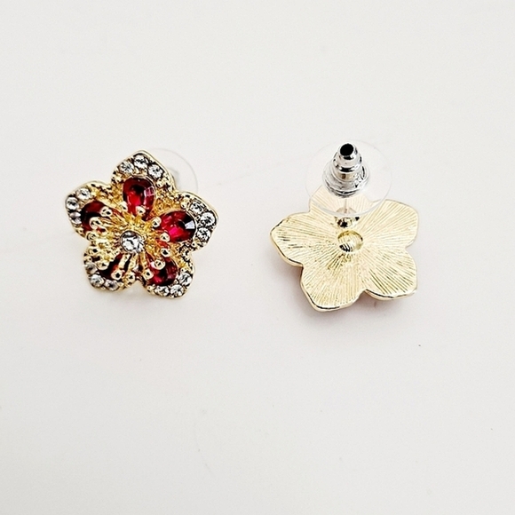 💖 2/$30 Womens boho Floral Rhinestone red gold elegant Stud cocktail Earrings - Picture 10 of 15